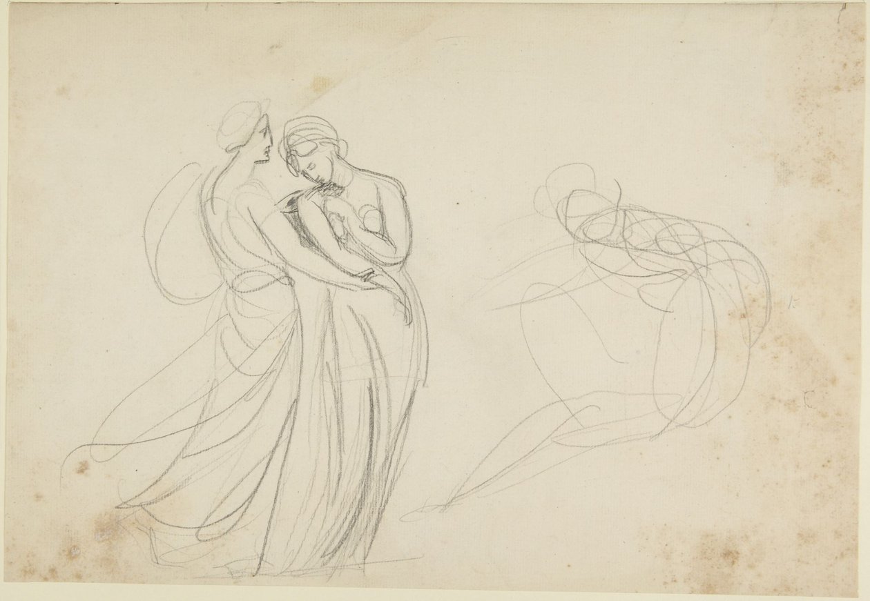 Dos figuras femeninas ante una sentada, estudio para «Dos doncellas consultando a una adivina» de George Romney