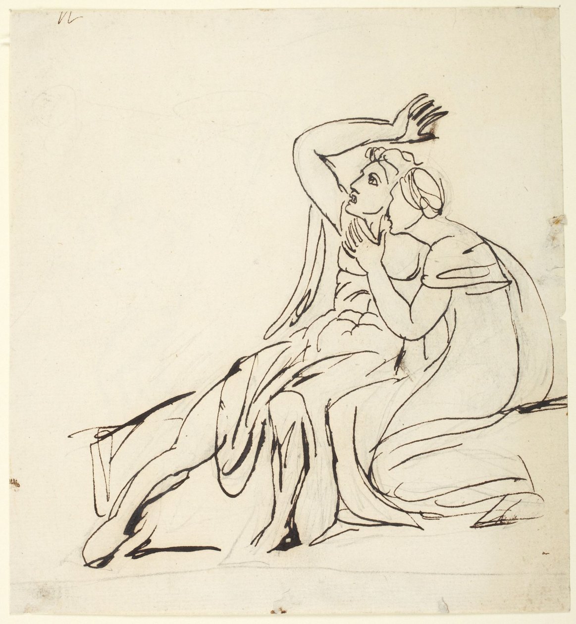 Dos figuras sentadas; reverso: estudios de un grupo de tres figuras de George Romney