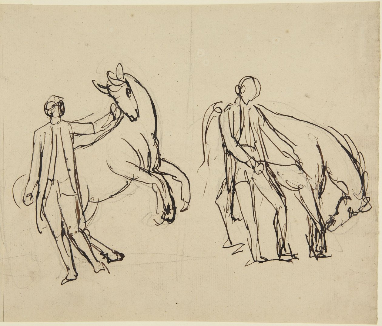 Dos bocetos para un retrato de un hombre con un caballo de George Romney
