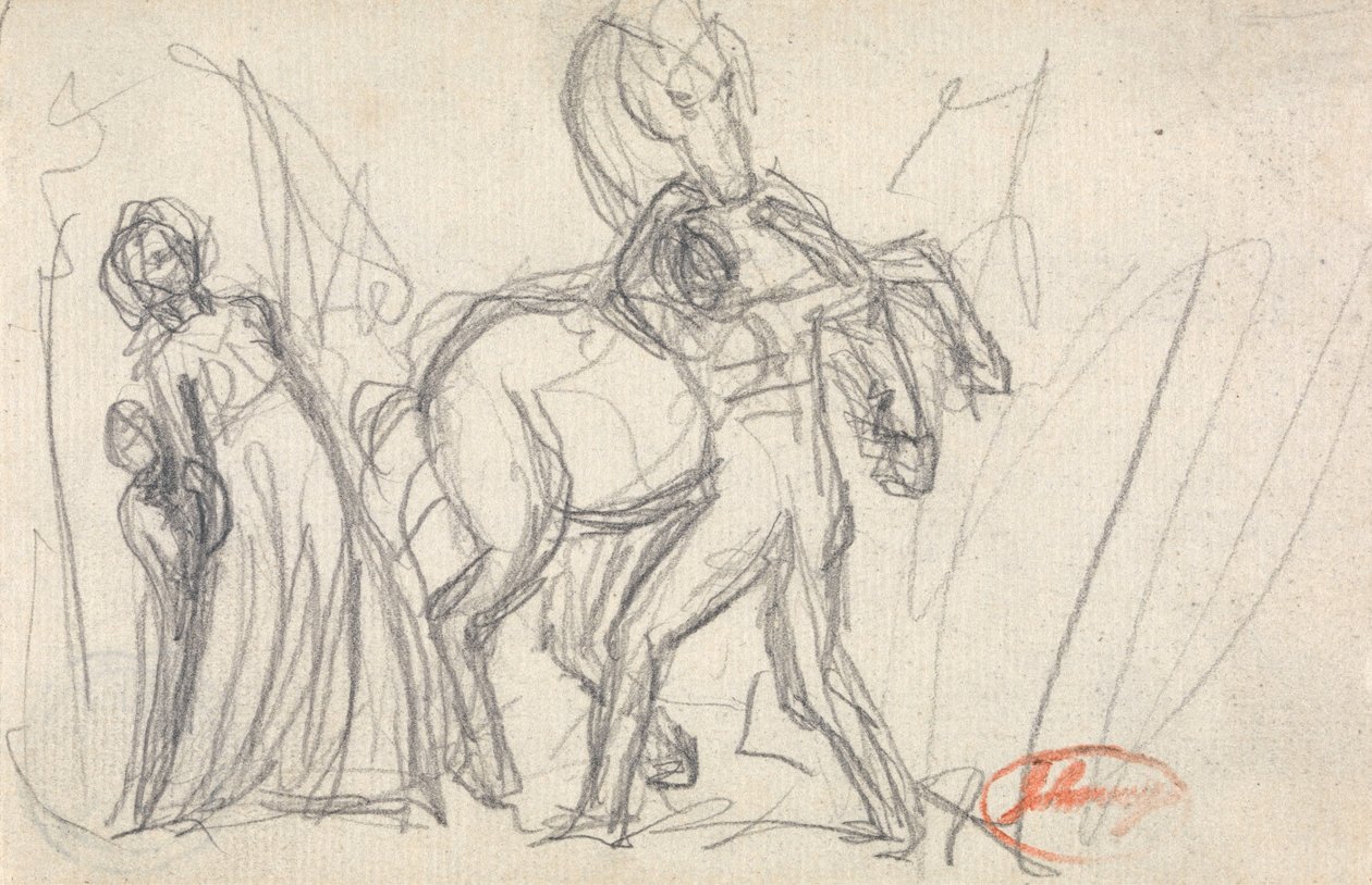 Sujetos no identificados: una mujer, un niño, un hombre y un caballo de George Romney