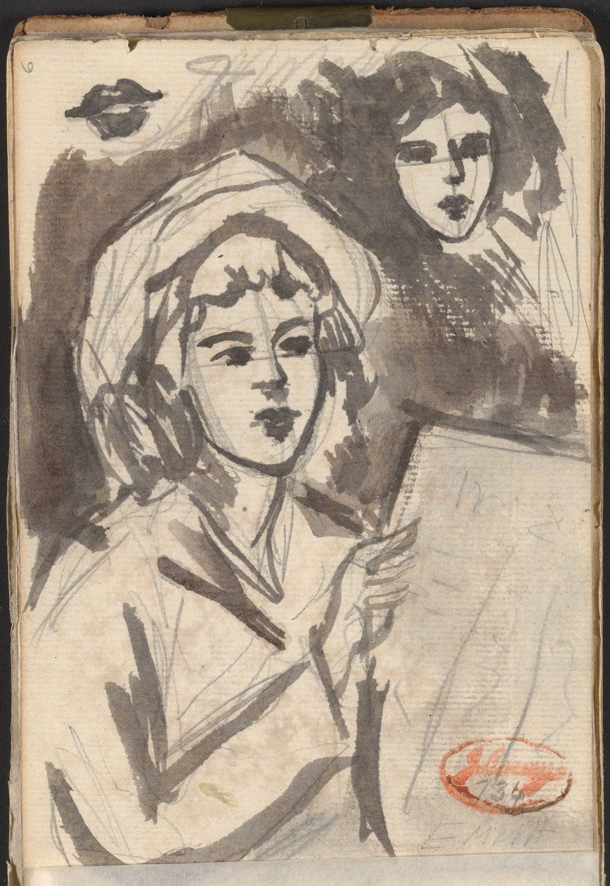 Mujer leyendo y estudio de un rostro de George Romney