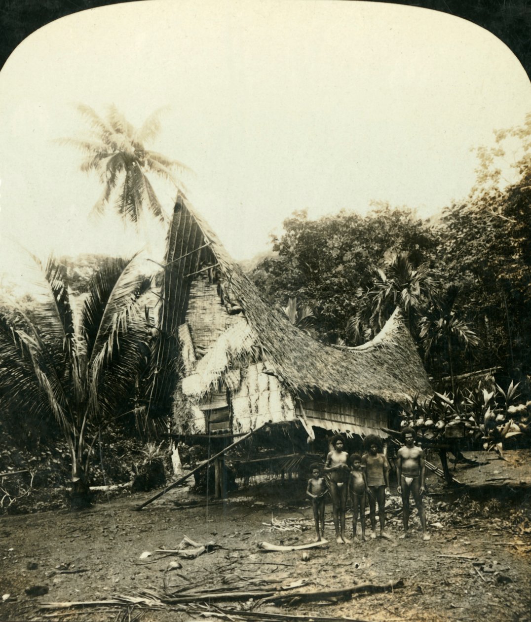 Una cabaña nativa, Sariba, Nueva Guinea Británica, c. 1909 de George Rose