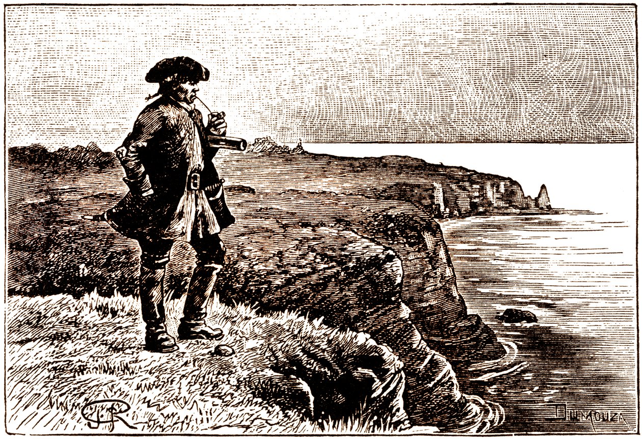 El capitán Billy Bones observa la llegada de los piratas