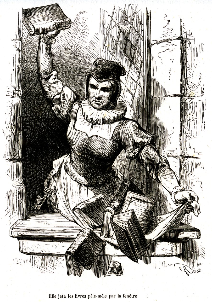 La institutriz de Don Quijote tira por la ventana los libros de su biblioteca de George Roux