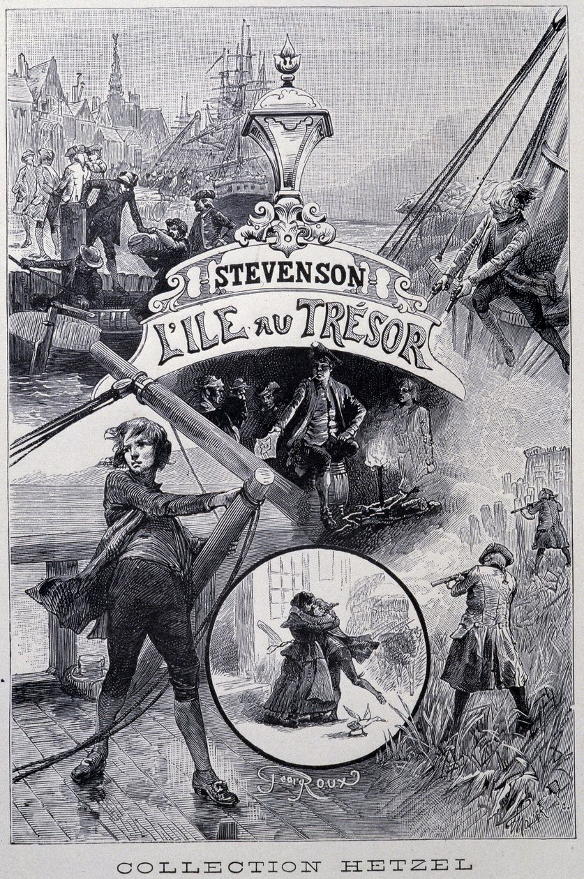 Frontispicio de "La Isla del Tesoro" por Robert Louis Stevenson. Grabado por George Roux de George Roux
