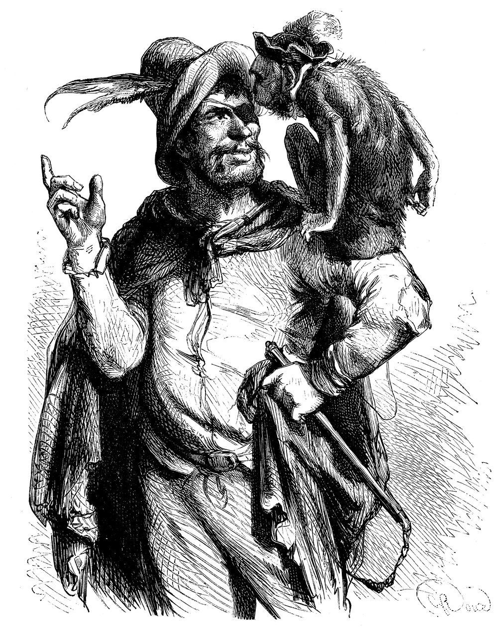Ilustración de George Roux (1853-1929) para el Quijote de Cervantes: Maese Pedro y su mono - el mono en la literatura - de George Roux