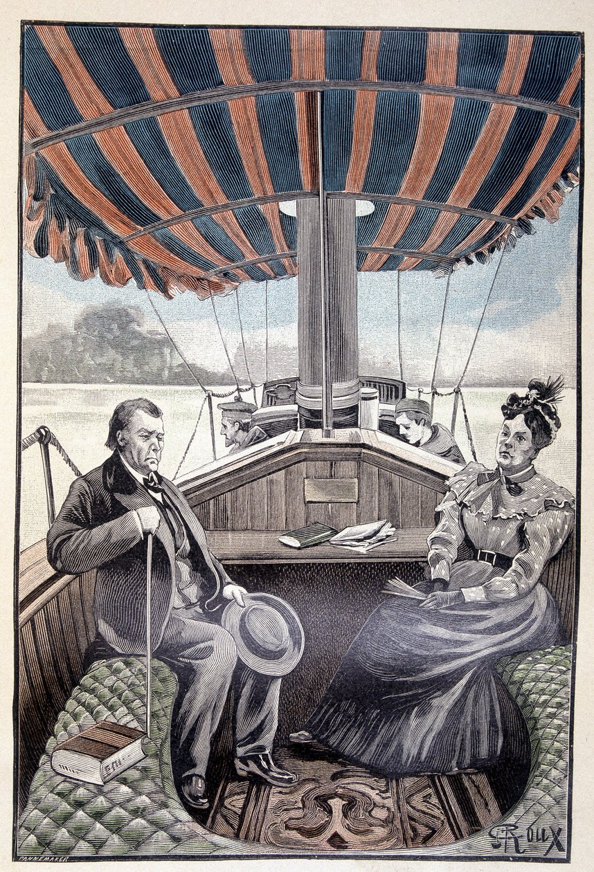 A bordo de su yate de vapor (página 384) en “Testamento de un excéntrico” de Jules Verne de George Roux