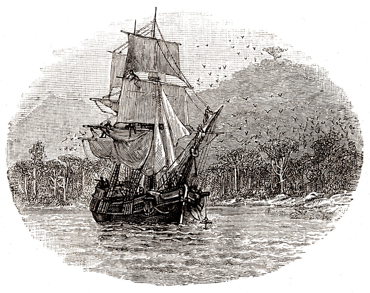 El Hispaniola echa el ancla frente a la isla de George Roux