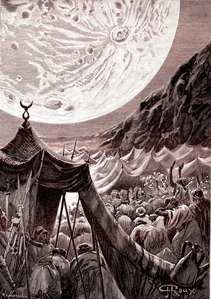 La luna en el desierto de Nubia,SUDAN.Los musulmanes rezan.1888 (grabado) de George Roux