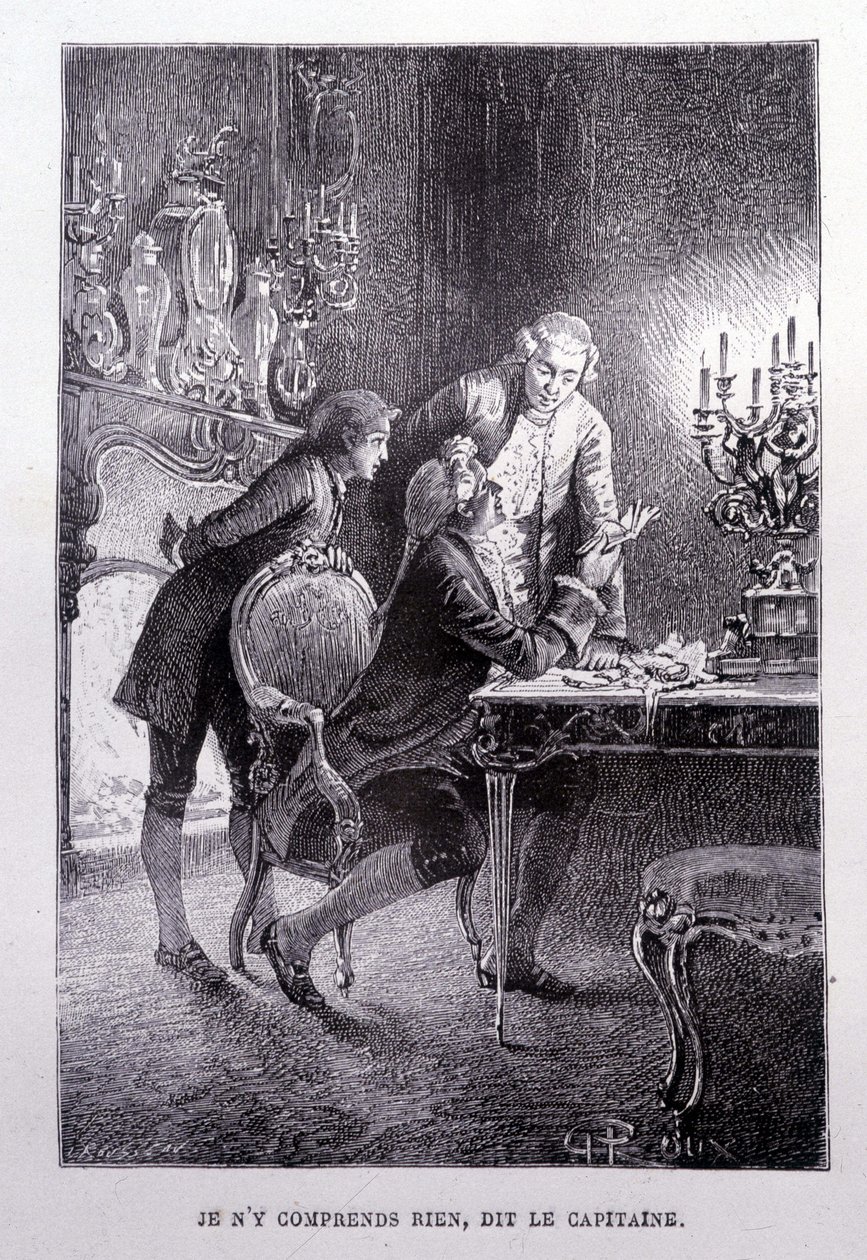Joven Jim Hawkins, Caballero Trelawnay y Doctor Livesey se reconcilian en una sala - en 