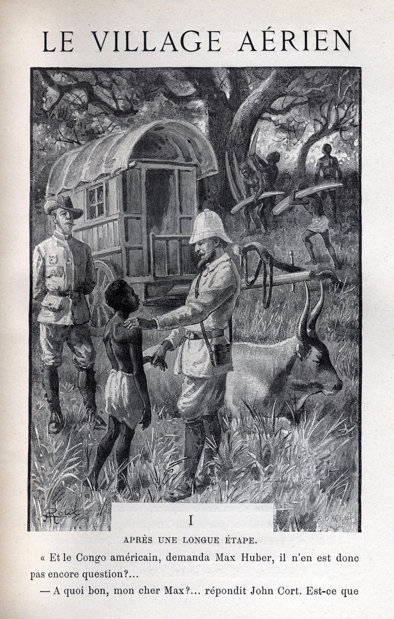 Ilustración en “El pueblo aéreo” por Jules Verne de George Roux