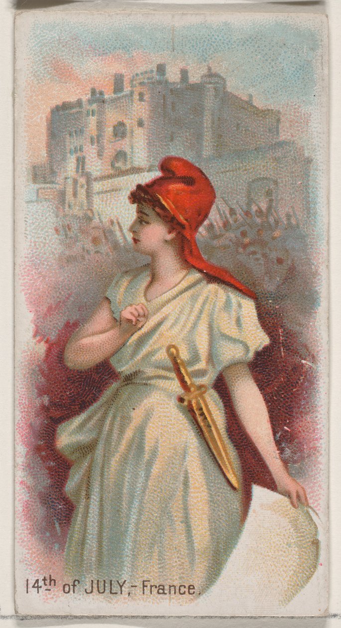 14 de julio, Francia, de la serie Holidays N80 para cigarrillos marca Duke, 1890 de George S. Harris and Sons