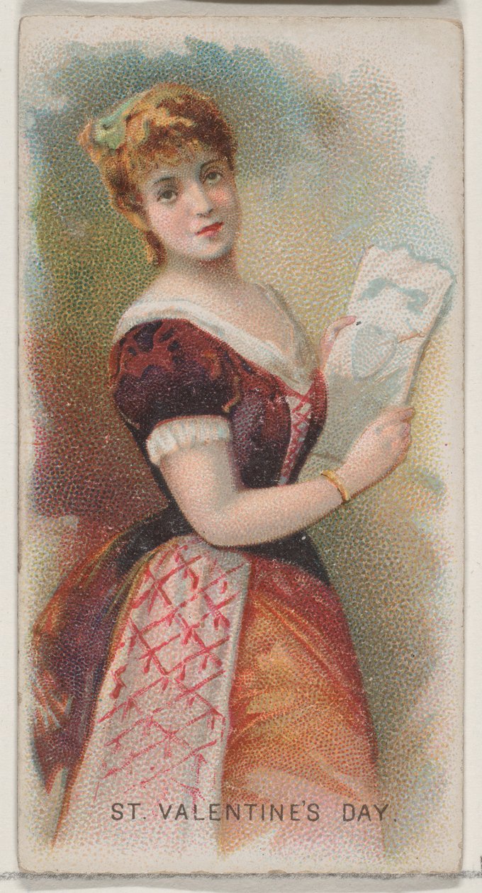 Día de San Valentín, Estados Unidos, de la serie de Fiestas N80 para cigarrillos de la marca Duke, 1890 de George S. Harris and Sons