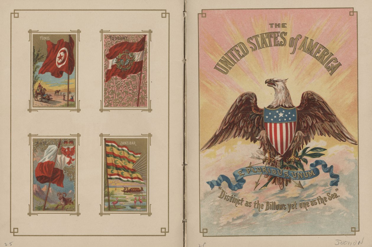 Banderas de todas las naciones y los Estados Unidos de América - Páginas 25 y 26, 1887 de George S. and Sons Harris