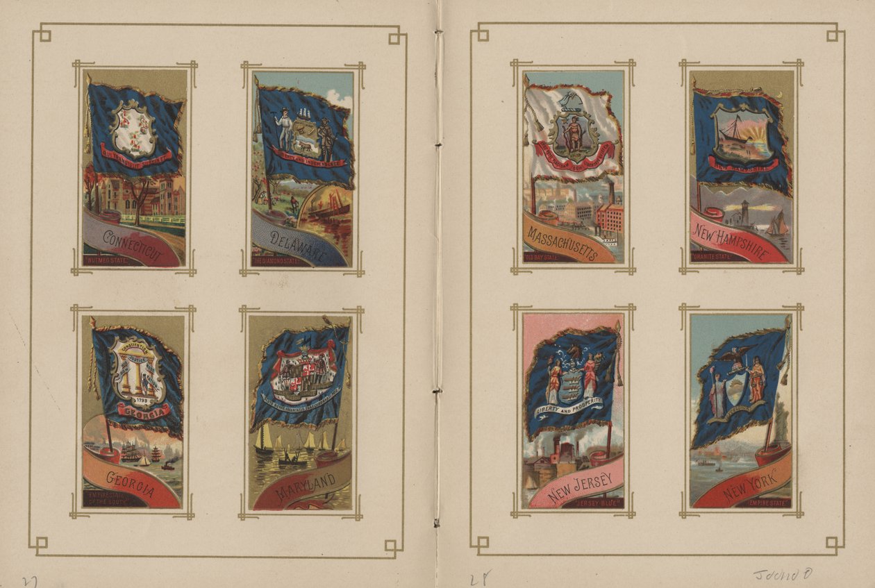 Banderas de todas las naciones y los Estados Unidos de América - Páginas 27 y 28, 1887 de George S. and Sons Harris