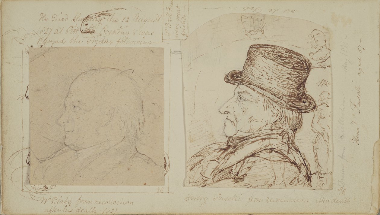 Estudios de conejos con retratos superpuestos de William Blake y Henry Fuseli de George Samuel