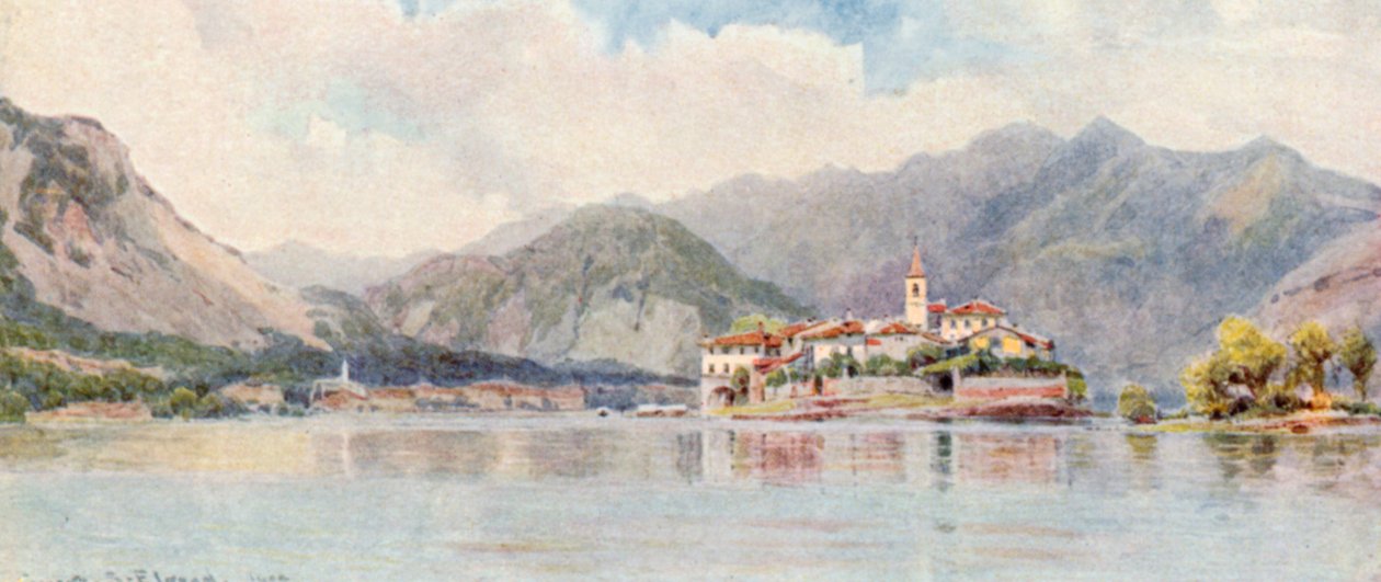 Baveno e Isola Pescatori, Lago Mayor (litografía en color) de George Samuel Elgood