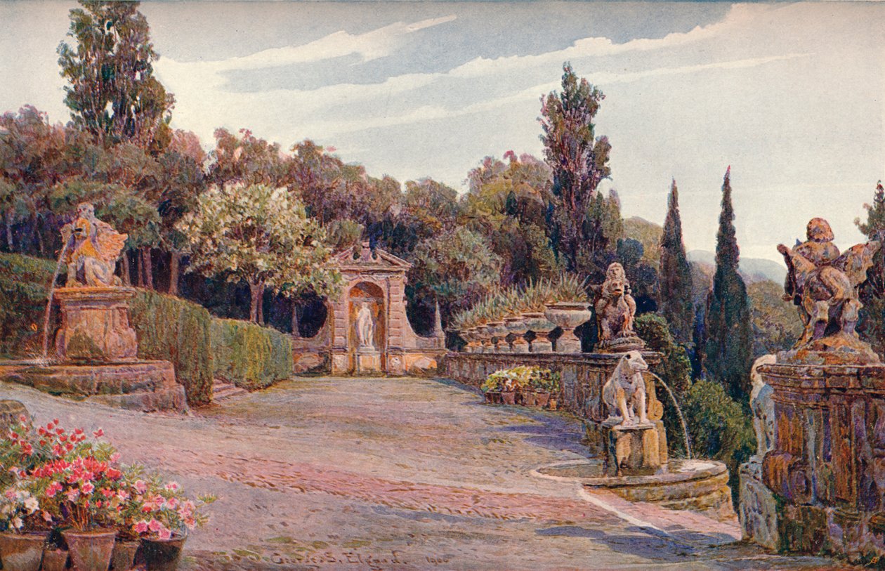 Terraza superior, Villa Imperiale, Génova, 1900 de George Samuel Elgood