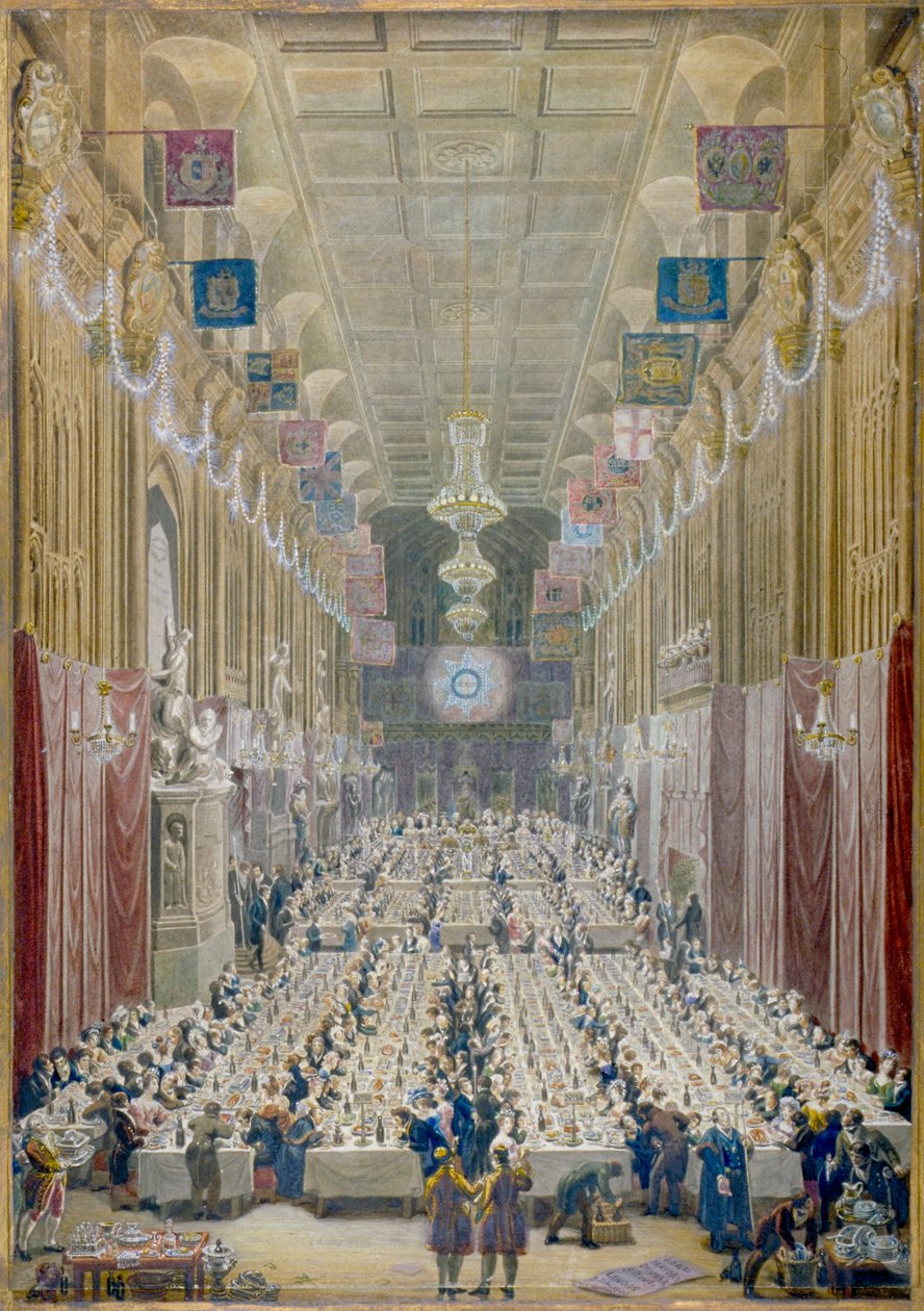 Vista de la cena del alcalde en el Guildhall, Ciudad de Londres, 1828 de George Scharf