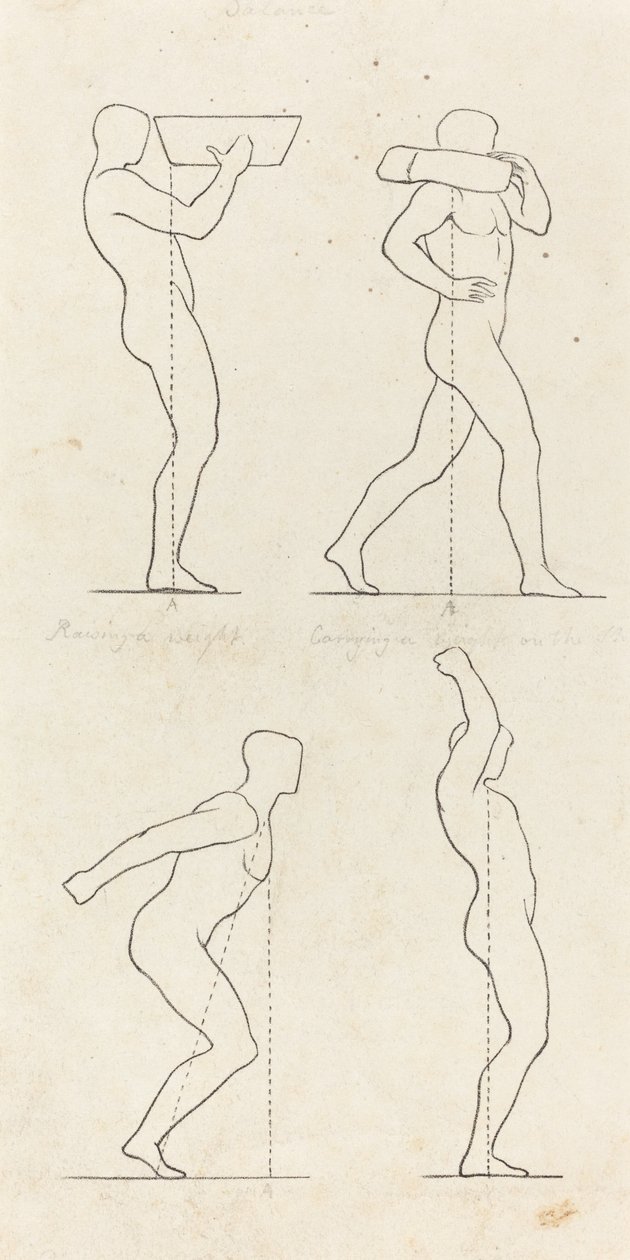 Llevando un Peso; Preparándose para Saltar, y Aterrizando de George Scharf after John Flaxman