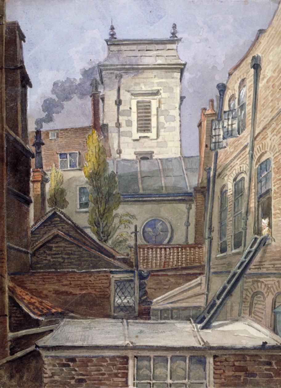 La torre de la Iglesia de San Jorge Botolph Lane, Ciudad de Londres, c. 1830 de George Shepheard