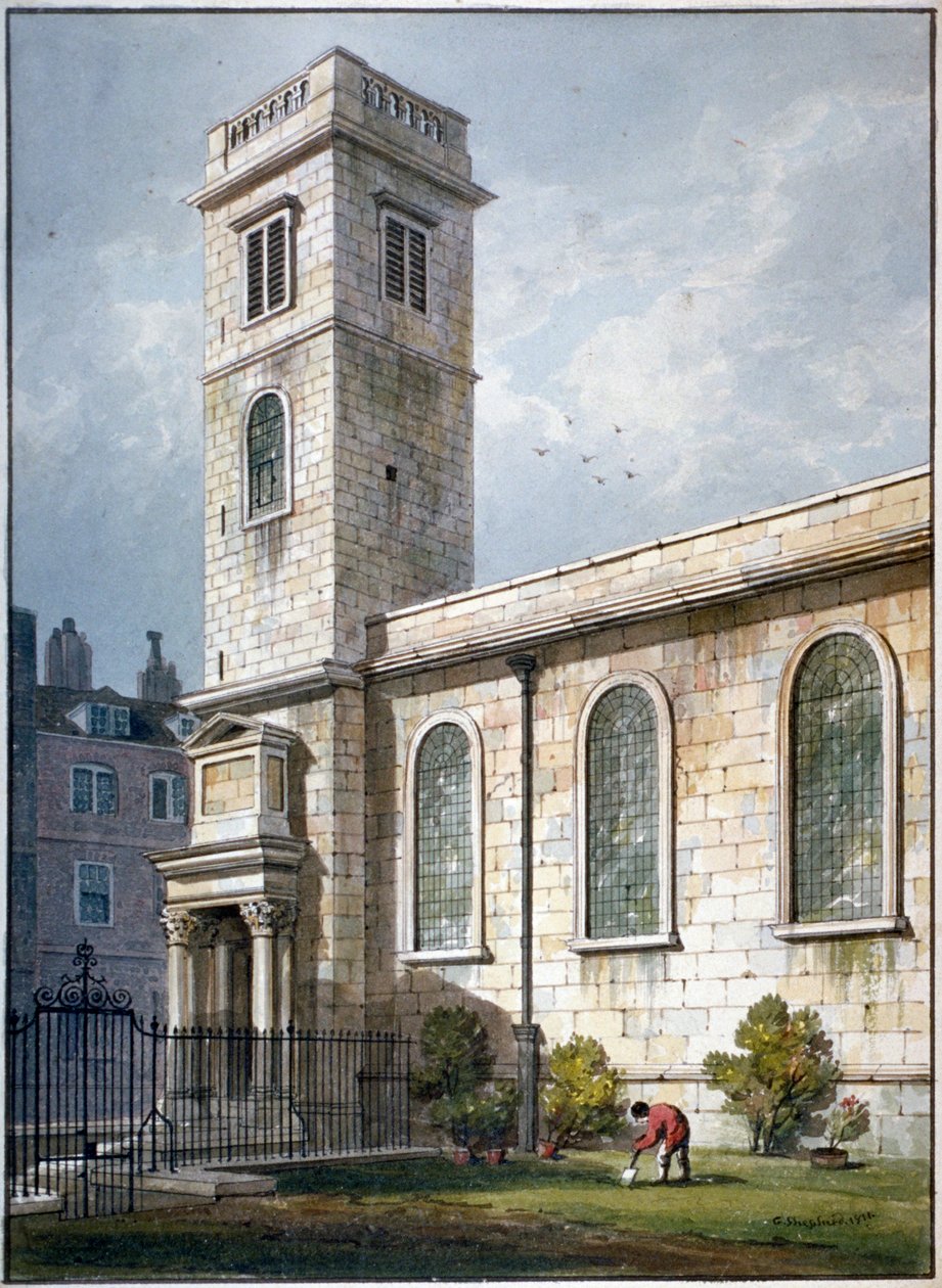 Iglesia de All Hallows, Lombard Street, Londres, 1811 de George Shepherd