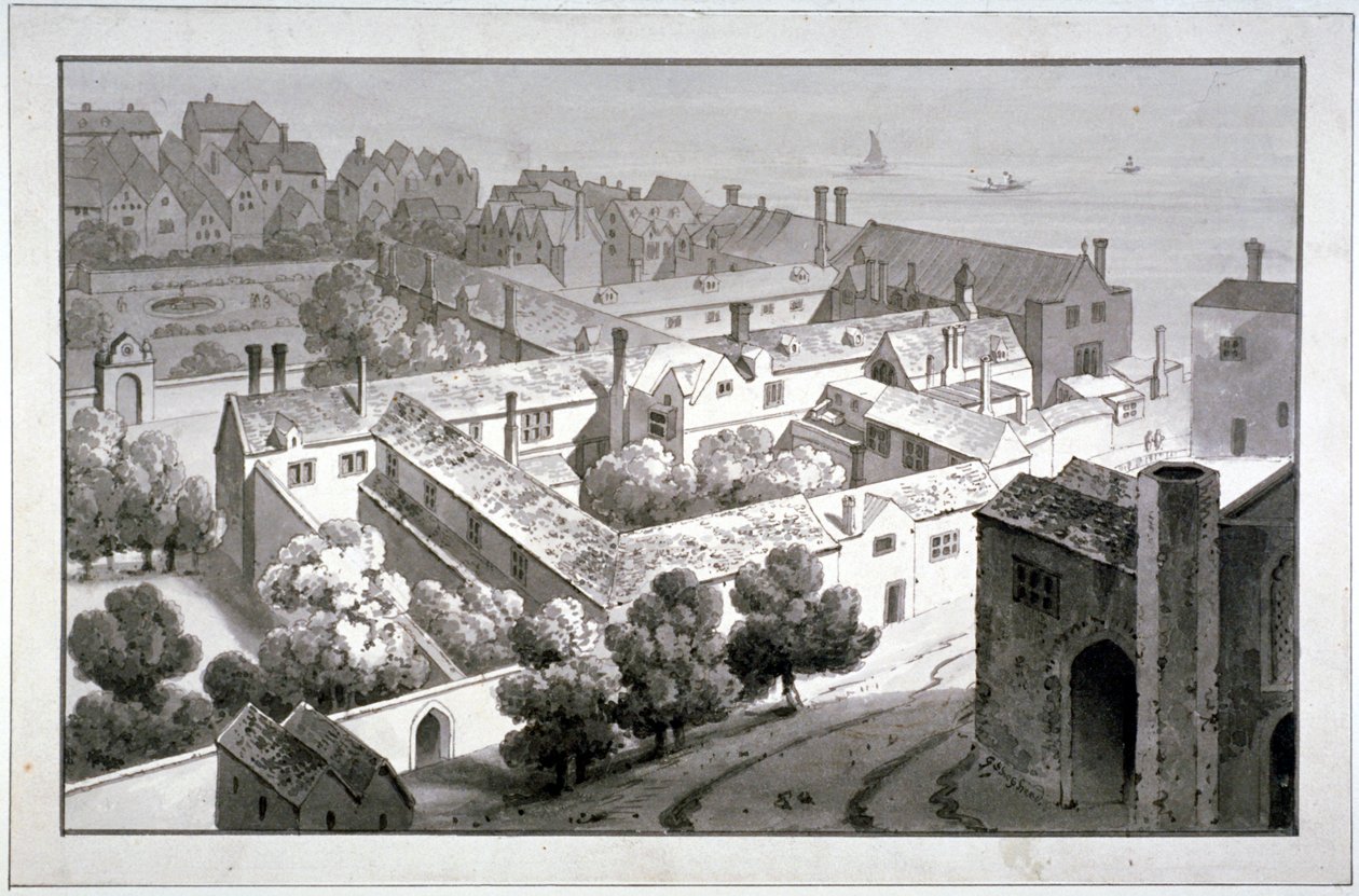 Vista Aérea del Palacio del Obispo de Winchester, Southwark, Londres de George Shepherd