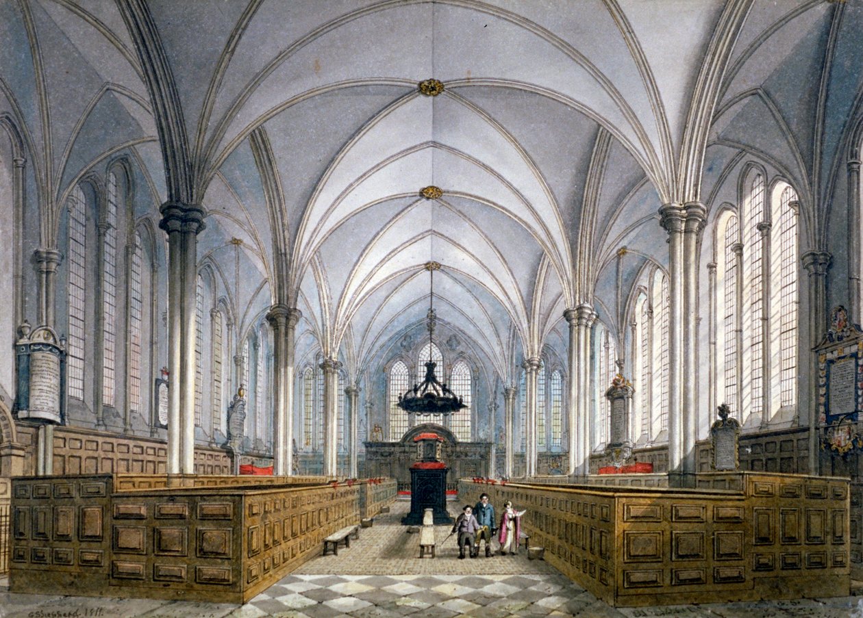 Vista interior de la Iglesia del Templo, Londres, 1811 de George Shepherd