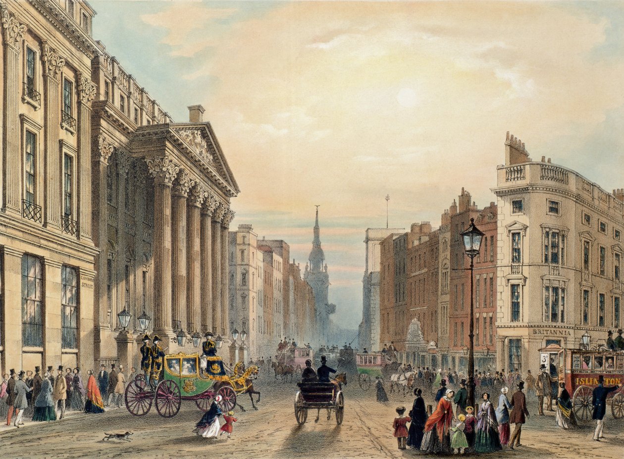 Mansion House mirando hacia Cheapside, grabado por Thomas Picken, publicado por Ackermann 1851 de George Shepherd