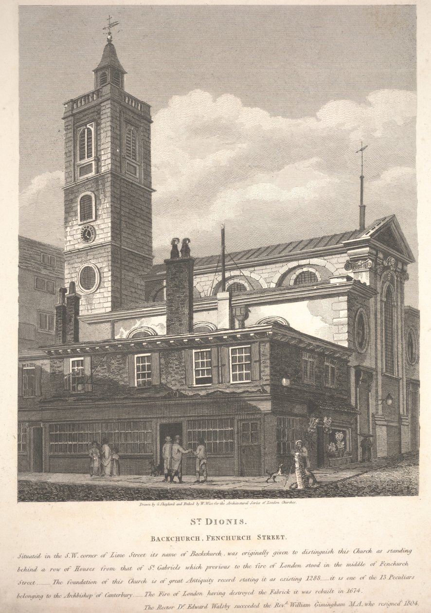 St. Dionis, Backchurch, Fenchurch Street, grabado por William Wise de George Shepherd