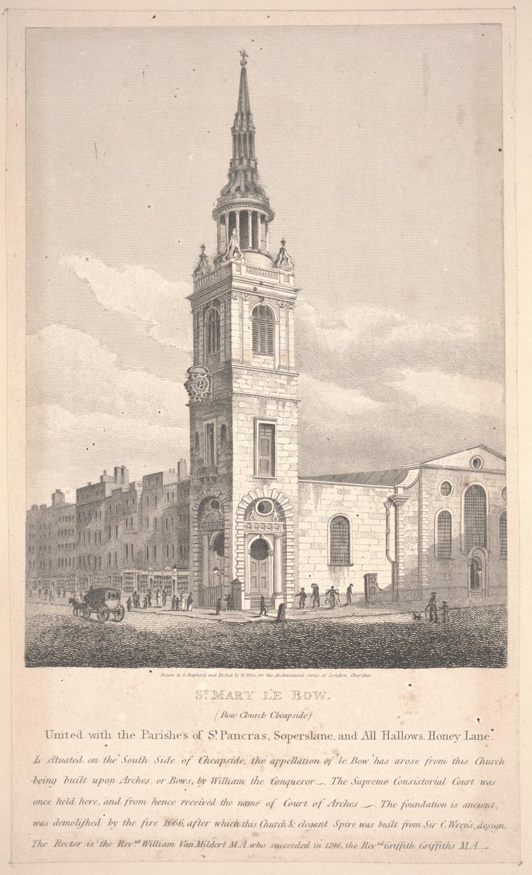 Santa María Le Bow, grabado por William Wise de George Shepherd