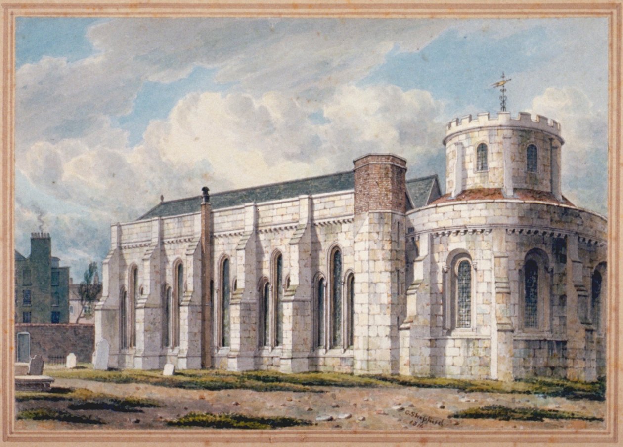 Vista de la Iglesia del Templo desde el cementerio, Ciudad de Londres de George Shepherd