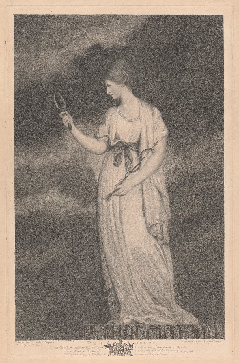Ventana oeste de la capilla del New College de Oxford: Las Virtudes - Prudencia de George Siegmund Facius