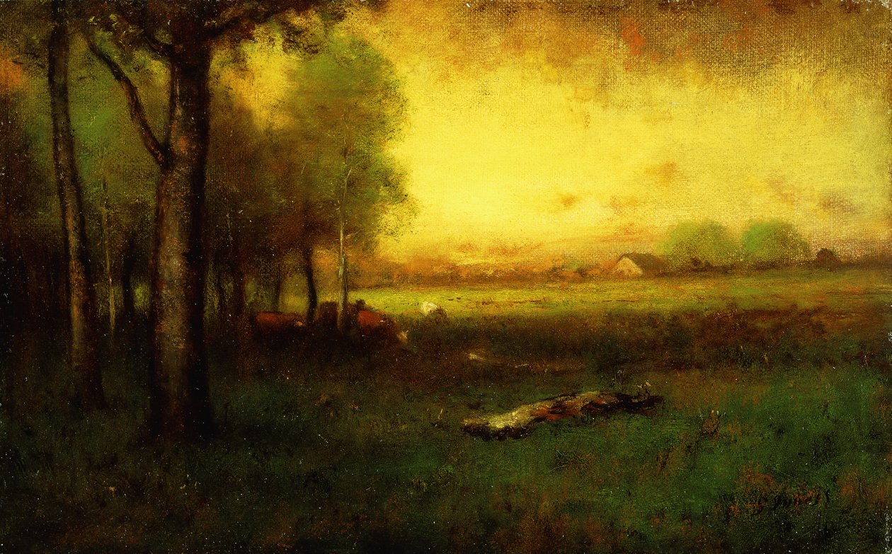 Vacas Pastando al Atardecer de George Snr. Inness