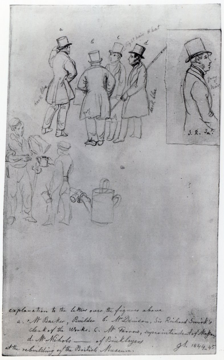 Constructores y topógrafos en la reconstrucción del Museo Británico, 1844 de George Snr Scharf