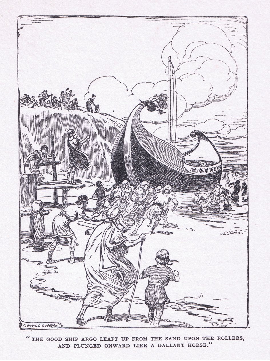 El buen barco Argo saltó de la arena sobre rodillos y avanzó como un caballo valiente, de Los Héroes publicado por George Allen y Unwin 1929 de George Soper