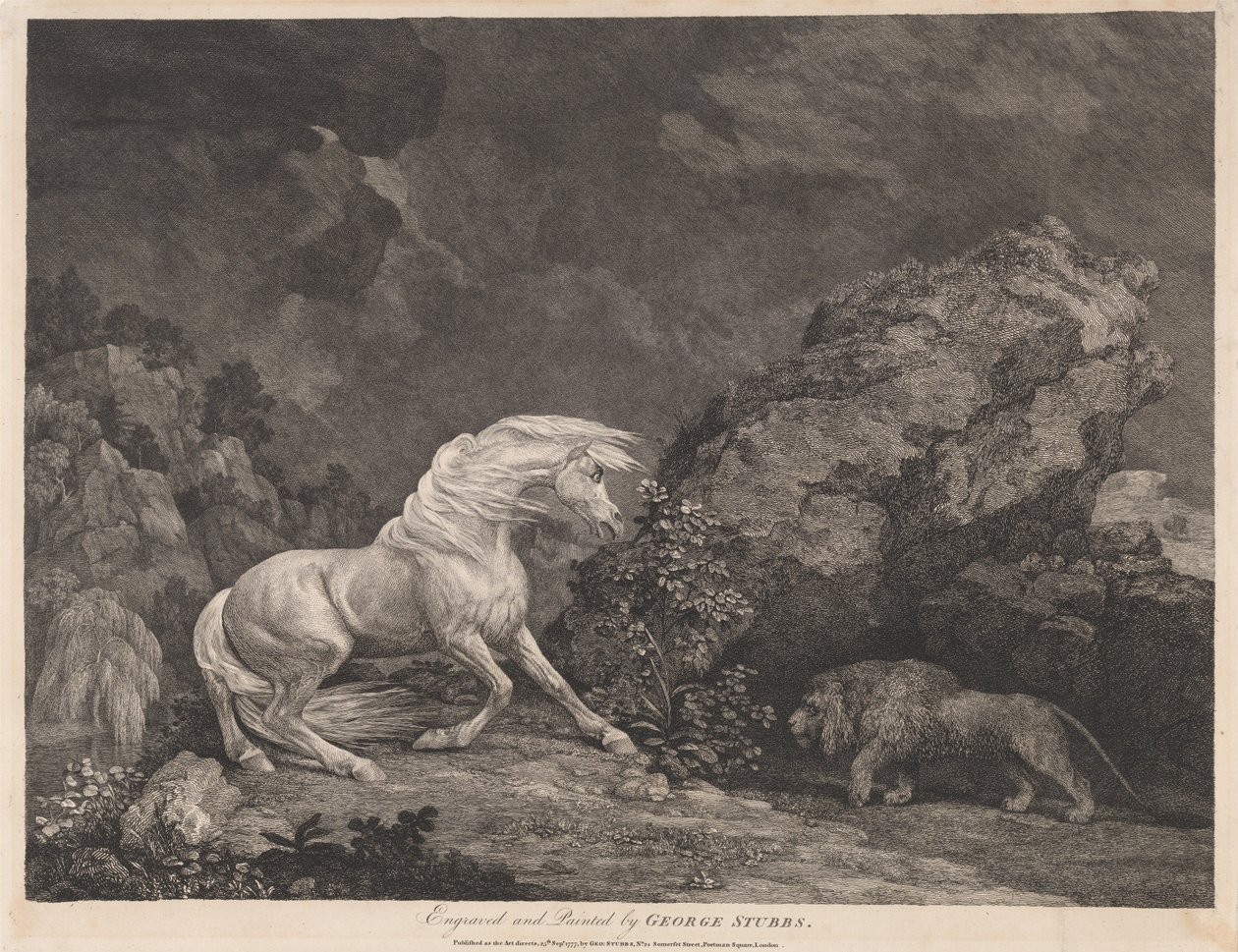 Un caballo asustado por un león de George Stubbs