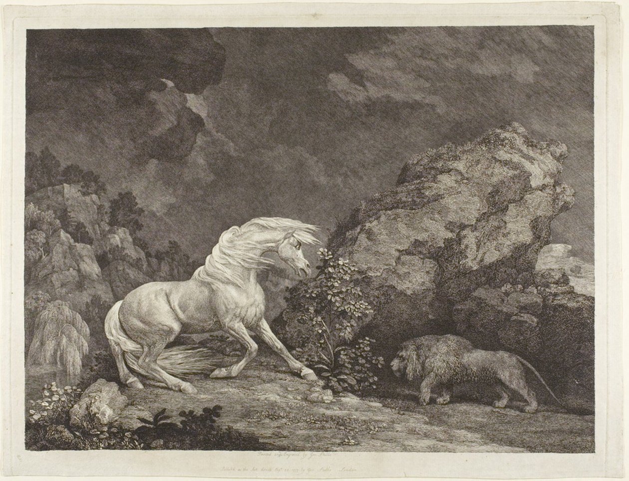 Un caballo asustado por un león de George Stubbs
