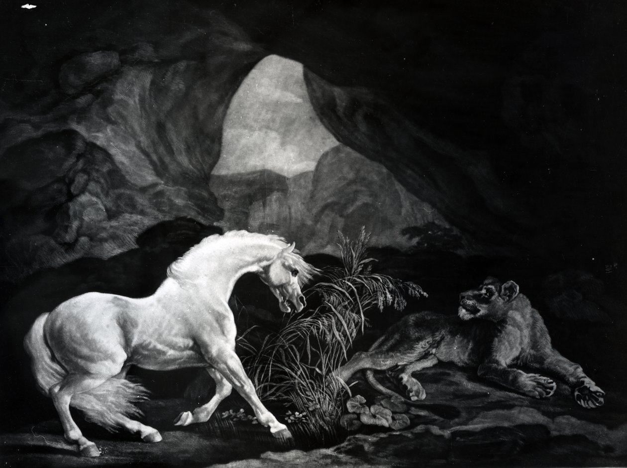 Un caballo asustado por una leona, grabado por Benjamin Green, 1774 de George Stubbs