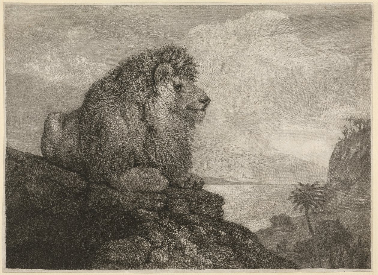 A Lion [Un león descansando sobre una roca] de George Stubbs