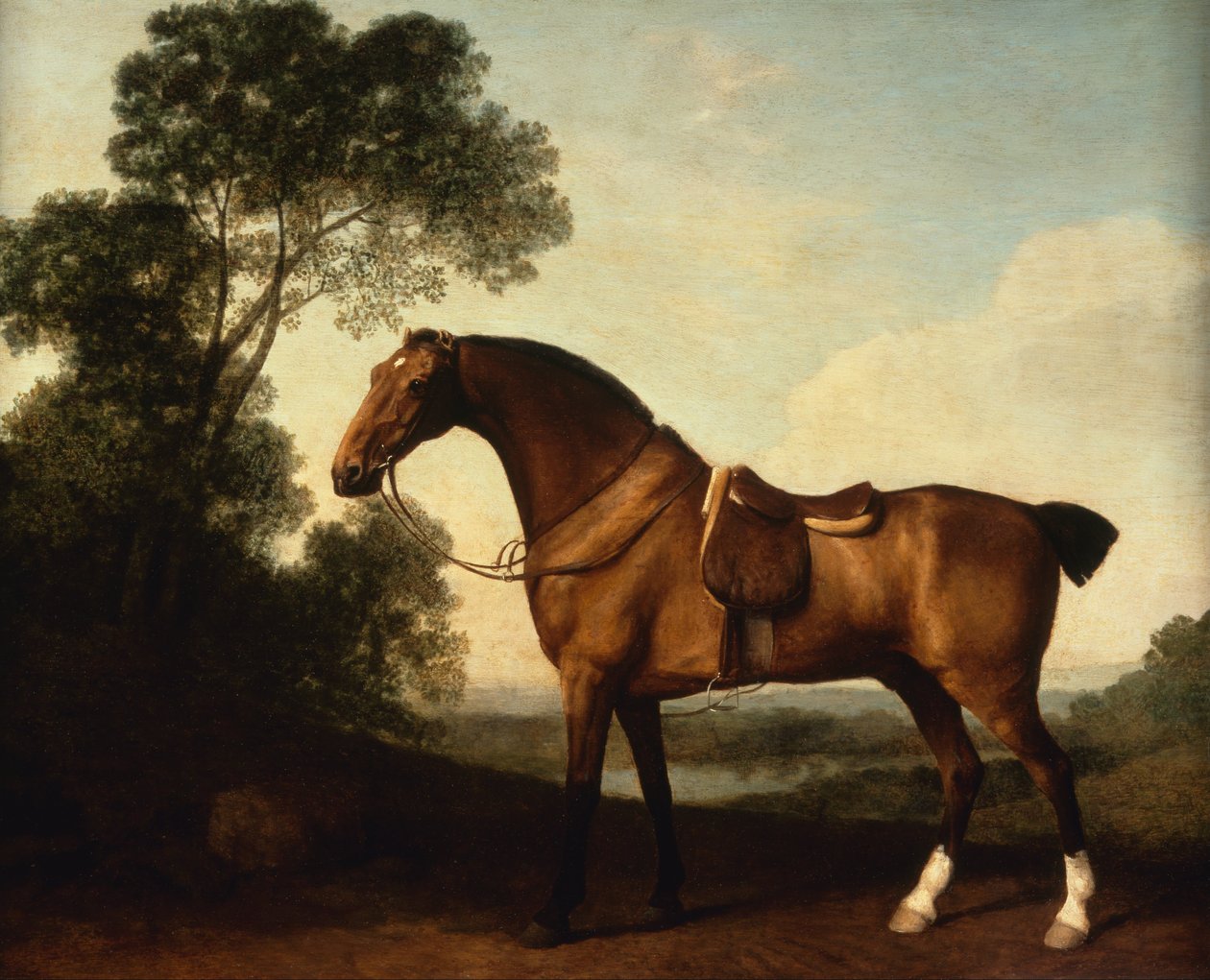 Un cazador de bahía ensillado de George Stubbs