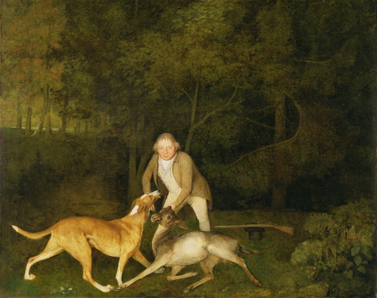 Freeman, el guardabosques del Conde de Clarendon, con una cierva moribunda y un sabueso de George Stubbs