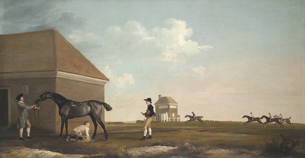 Gimcrack en Newmarket Heath, con un Entrenador, un Mozo de Cuadra y un Jinete, 1765 de George Stubbs