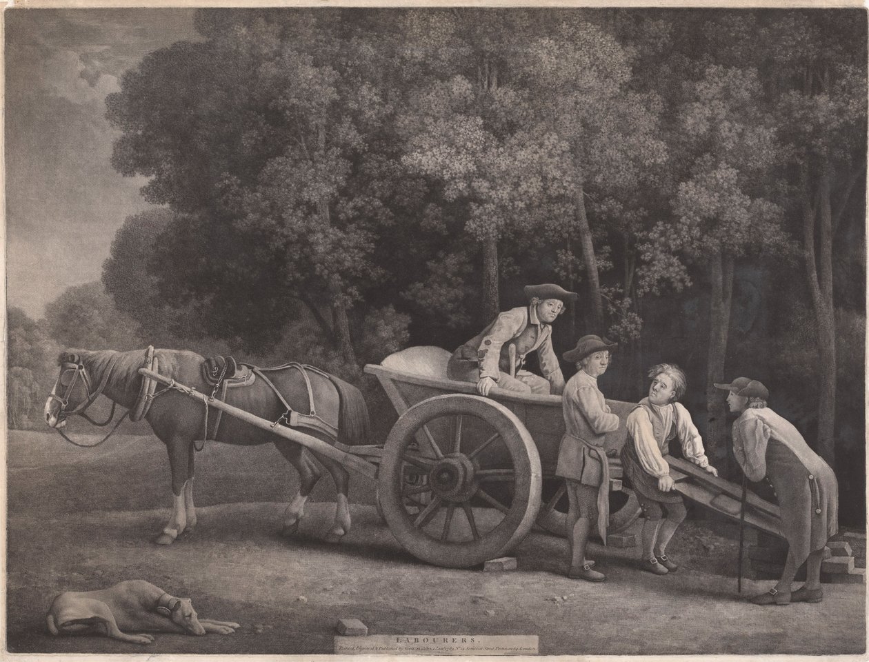 Trabajadores, grabado por el artista, pub. 1789 de George Stubbs