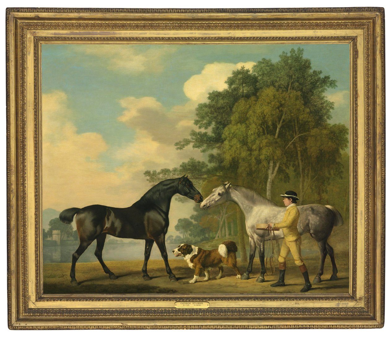 Dos cazadores con un joven mozo y un perro junto a un lago, 1778 de George Stubbs