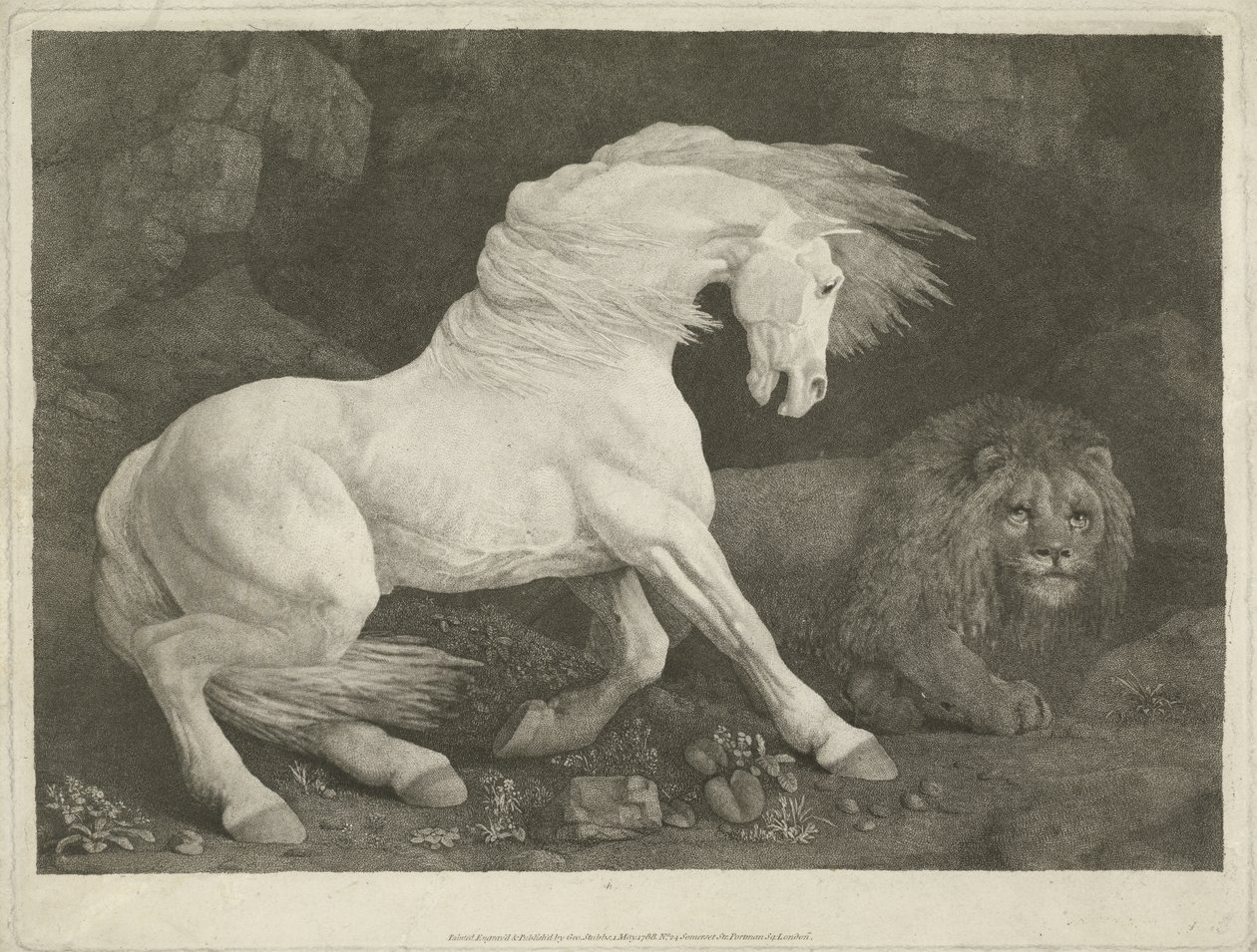 El Caballo y el León, 1770 (mezzotinta) de George Townley Stubbs