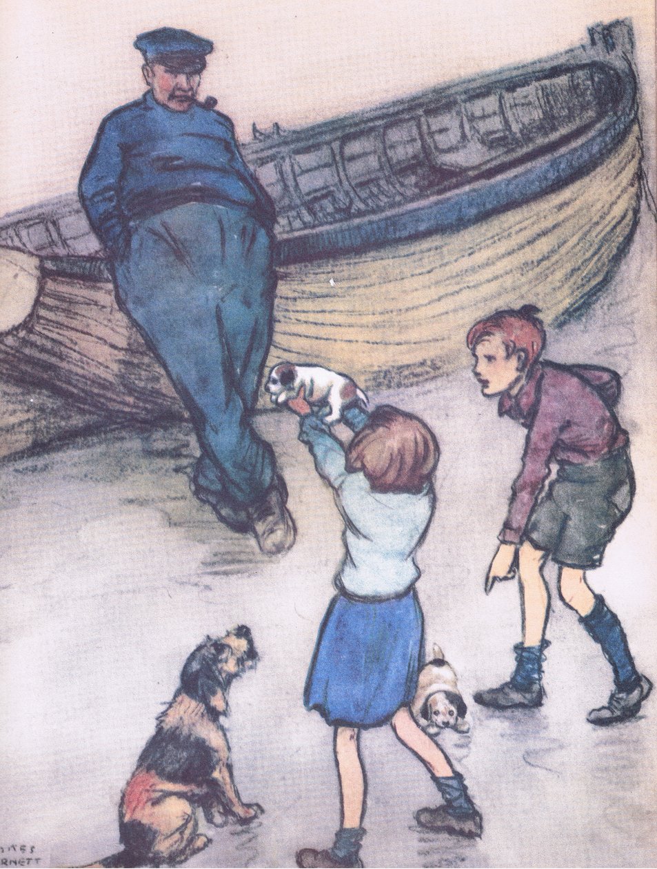 Rosie miraba ansiosa mientras sus bebés eran exhibidos, de Mudlarks publicado por Collins. de George Vernon Stokes
