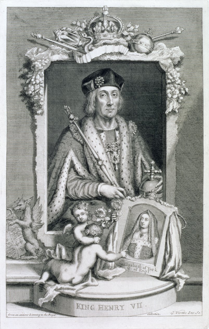 Enrique VII, rey de Inglaterra desde 1485, después de un retrato en la Colección Real, grabado por el artista de George Vertue