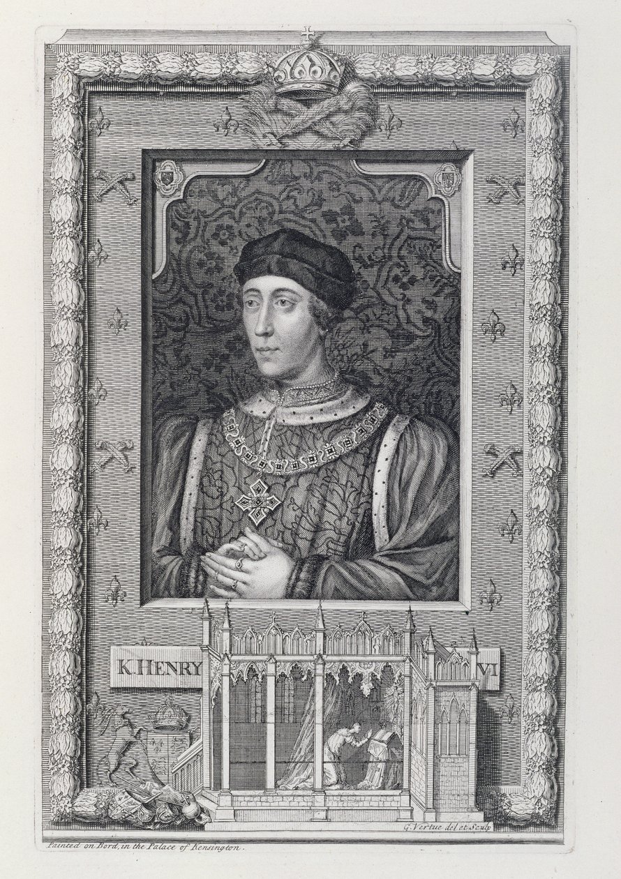 Enrique VI (1421-71) Rey de Inglaterra 1421-66 y 1470-71, después de un retrato en el Palacio de Kensington, grabado por el artista de George Vertue