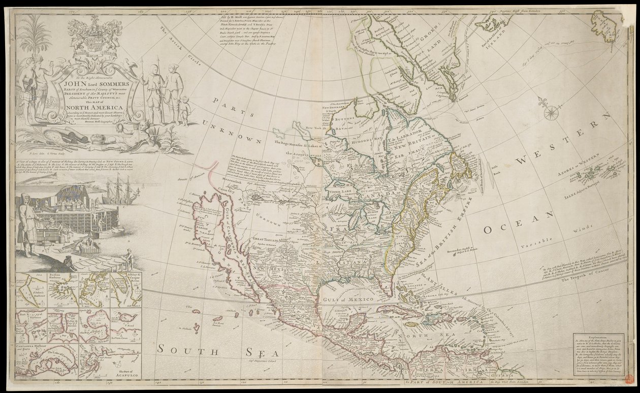 Mapa de Norteamérica, c. 1720 (grabado) de George Vertue